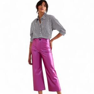 Anthropologie by Maeve The Colette Cropped Wide-Leg Faux Leather Pants 18W Rose